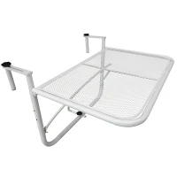 Outsunny Tavolo da Ringhiera con Ganci ad Altezza Regolabile su 3 Livelli, in Metallo, 60x56.5x45 cm, Bianco(m-10)