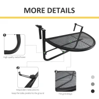 Outsunny Semi-Circular Attachable Balcony Hanging Coffee Table Adjustable Side Metal Table(m-6)