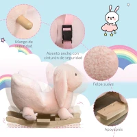 HOMCOM Caballito Balancín Infantil Forma de Conejo de Felpa para Bebés 18-36 Meses con Sonido Cinturón de Seguridad Manillar y Reposapiés 60x33x50cm Rosa(m-6)
