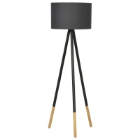 HOMCOM 153cm Steel Tripod Floor Lamp w/ Fabric Lampshade Foot Switch, Land Lamp Office Bedroom Modern Grey(m-1)