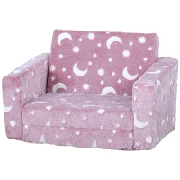 AIYAPLAY 2 in 1 Kids Folding Bed Armchair with Glow in The Dark Cosmic Design, Washable Cushion and Cover, Pink(m-11)