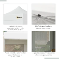 Outsunny Carpa Plegable 3x3 m con Altura Ajustable Cenador de Jardín con 4 Paredes Extraíbles de Tela Oxford 4 Ventanas y Bolsa de Transporte Impermeable Gazebo para Exterior Terraza Camping Blanco(m-7)