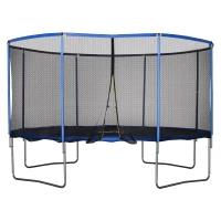 HOMCOM Trampolino Elastico da Esterno, Tappeto Elastico per Bambini e Adulti da Giardino con Rete di Sicurezza e Bordo Imbottito, Giochi da Giardino e Casa, Ø426x269cm, Blu e Nero(m-10)