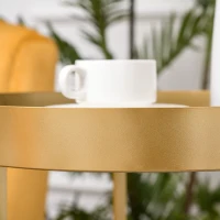 HOMCOM Tables gigognes Lot de 2 Tables Basses Rondes Design Style Art déco Ø 39 et Ø 30 cm métal doré MDF Blanc et Noir(m-8)