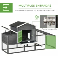 PawHut Gallinero de Madera Exterior Jaula para 2-4 Gallinas con Corral de Alambre Techos Asfálticos Nido Bandeja Extraíble y Rampa 200x80x105 cm Gris(m-5)