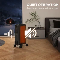 HOMCOM 1500W Oil Filled Radiator, 7 Fin, Portable Electric Heater with 3 Heat Settings, Safety Cut-Off and Wheels, Grey(m-7)