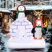 HOMCOM 5ft Christmas Inflatable Two Penguins Wearing a Scarf with Ice House Blow Up Decor Home Indoors with Built-in LED Lights Outdoor Toys in Lawn Garden(m-2)
