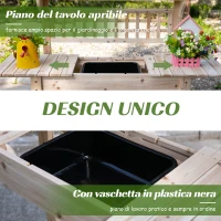 Outsunny Banco Tavolo da Lavoro per Giardinaggio in Legno Naturale con Vaschetta Integrata e Mensole 100x45x140cm(m-5)