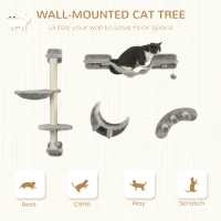 PawHut Four-Piece Cat Wall Furniture, with Hammock, Ladder, Platforms, Steps, for Indoor Use - Grey(m-4)