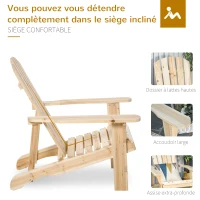 Outsunny Fauteuil adirondack Fauteuil de Jardin Chaise de Jardin de Plein Air dim. 78L x 89P x 88H cm Bois Massif Sapin Naturel pour Jardin, Terrasse et Balcon(m-6)
