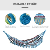 Outsunny Hamac de Voyage Portable Style Hippie Chic Toile de hamac dim. 2,85L x 1,5l m Coton Polyester Multicolore(m-5)