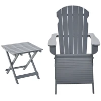 Outsunny Fauteuil de Jardin Adirondack Pliable avec Repose-Pied et Table Basse Bois Sapin traité Gris(m-10)