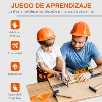 HOMCOM Banco de Herramientas para Niños +3 Años con 68 Piezas Desmontable Portátil Juego de Imitación con Maletín de Herramientas Taladro Martillo 40x43x72 cm Azul y Gris(m-7)