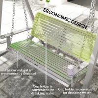 Outsunny 2 Seater Garden Swing Seat, Wooden Swing Chair Bench with Cup Holders for Outdoor Porch Patio, Grey(m-6)