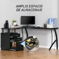 HOMCOM Escritorio Esquinero para Ordenador en Forma de L con 3 Cajones para Oficina Estudio 143,5x143,5x76 cm Negro(m-4)