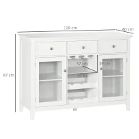 HOMCOM Aparador de Cocina con 3 Cajones Botellero y Soporte para Copas Mueble Auxiliar Estilo Moderno 120x40x87cm Blanco(m-3)