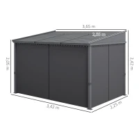 Outsunny Gartenpavillon, Pergola, mit Schiebedach, Vorhängen, Aluminiumrahmen, dunkelgrau, 3,65 x 2,55 x 2,05 m(m-3)