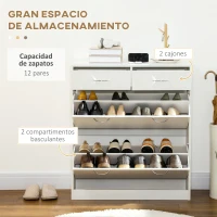 HOMCOM Mueble Zapatero Estrecho Armario de Zapatos con 2 Cajones Abatibles para 12 Pares de Zapatos 80x30x91,5 cm Blanco(m-4)