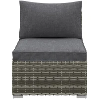 Outsunny Armless Rattan Garden Chair, Outdoor Rattan Chair with Cushions, PE Wicker Garden Furniture with Steel Frame, Adjustable Footpads for Garden, Terrace, Deep Grey(m-11)