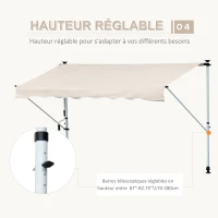 Outsunny Store banne Manuel rétractable 4L x 1,2l m Auvent Téléscopique sans Perçage Inclinaison et Hauteur réglable Installation Rapide métal alu Polyester Anti-UV kaki(m-7)