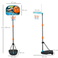 HOMCOM Kids Basketball Hoop and Stand Portable Basketball Stand Set w/ Ball Pump Netting Backboard Adjustable Height from 126 cm to 158 cm(m-3)
