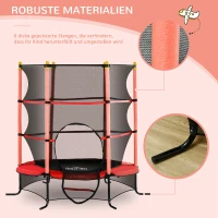HOMCOM Kindertrampolin mit Sicherheitsnetz, Randpolsterung, wetterfest, Metallrahmen, bis 50 kg, Ø163cm x 163 cm, Rot(m-5)