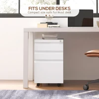 Vinsetto 3-Drawer Filing Cabinet with Lock, Mobile Steel File Cabinet for A4, Legal and Letter Size, Under Desk Drawers with Pre-Assembled Body for Home Office, 37 x 43.5 x 60 cm, White(m-8)