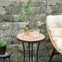 Outsunny Beistelltisch Gartentisch Ø35,5cm Rund wetterfest im Mesh-Stil Balkontisch mit Mosaik-Muster Metall Campingtisch Kaffeetisch für Wohnzimmer Büro Outdoor Indoor Gelb+Grau(m-7)