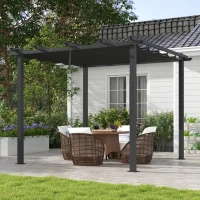 Outsunny Pergola Gazebo 3x3 m con 8 Fori di Drenaggio, in Alluminio, Metallo e Poliestere, Grigio Scuro(m-2)