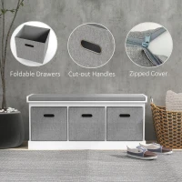 HOMCOM Three-Drawer Shoe Storage Bench, with Padded Top Seat - White(m-6)