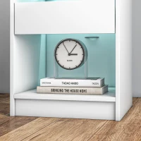 HOMCOM Mesilla de Noche con Luces LED Cajón Estante Estación de Carga Puertos USB y Control Remoto 40x40x58 cm Blanco(m-9)
