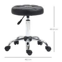 HOMCOM Taburete Giratorio con Ruedas Regulable en Altura de 48-63 cm Taburete de Trabajo Tapizado en Cuero PU para Peluquería Cosmética Dentista Diámetro Ø35,5 cm Negro(m-3)