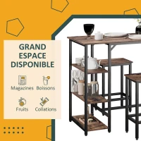 HOMCOM Ensemble Table de Bar 3 étagères 2 tabourets Style Industriel métal Noir Aspect Vieux Bois veinage(m-7)