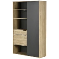 HOMCOM Credenza Moderna con Armadietto, Cassetto e Porta Calici, 110x41.5x180cm, Legno Naturale e Grigio(m-10)