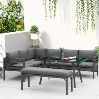 Outsunny Gartenmöbel-Set für 7 Personen mit Beistelltisch Balkonmöbel Set Sofa mit Kissen L-Form Outdoor Aluminium Grau(m-2)