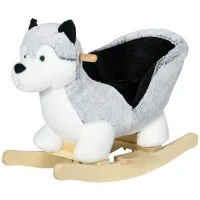 HOMCOM Schaukeltier Husky Schaukelpferd, Sicherheitsgurt, Soundfunktion, 60 cm  x 33 cm  x 50 cm, Grau + Weiß + Schwarz(m-10)
