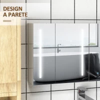 kleankin Armadietto con Specchio con Ripiani Regolabili e Luci LED a 3 Colori, in MDF e Vetro, 90x15x70 cm, Bianco(m-5)