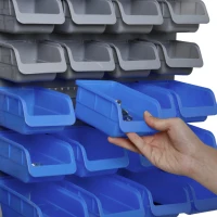 DURHAND Estantería de Pared para Herramientas 54x95 cm con 28 Cajas Apilables y Diferentes Ganchos Gris y Azul(m-9)