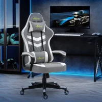 Vinsetto Gaming Chair, Computer Desk Chair with Lumbar Support, Faux Leather Racing Chair with Headrest and Swivel Wheels for Home Office, Grey White(m-2)
