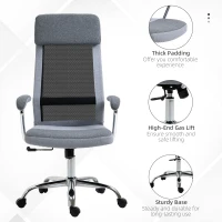 Vinsetto Office Chair, Ergonomic Desk Chair, High Back Computer Chair with Adjustable Height, Swivel Rolling Wheels, Mesh Back and Linen-Feel Fabric Seat for Home and Study, Grey(m-7)