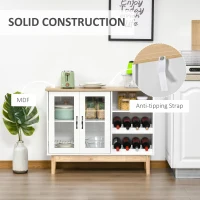HOMCOM Storage Cabinet, Sideboard with Wine Holder for 8 Bottles, Glass 2-Door Display Cupboard, Adjustable Shelf, White(m-7)