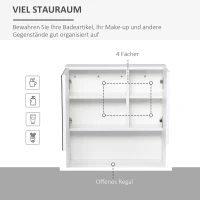 kleankin Spiegelschrank Badschrank Hängeschrank Badmöbel Wandschrank Mehrzweckschrank mit offener Regal Spanplatte Glas Weiß 54 x 15 x 55 cm(m-4)