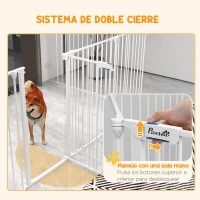 PawHut Corralito para Mascotas de 8 Paneles 64x90 cm con Doble Cerradura Función de Bloqueo Auxiliar y Forma Bricolaje Blanco(m-6)