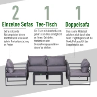 Outsunny Vierteiliges Gartenmöbel Set, Sitzgruppe, Sofa mit Sitzkissen, Tisch mit Stauraum, Polyester, Grau, 138 x 69 x 63 cm(m-5)