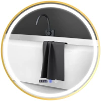 HOMCOM Runder Badezimmerspiegel mit LED-Lichtern, Badspiegel mit Anti-Beschlag-Funktion, Touch-Bedienung, Display(m-1)