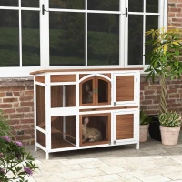 PawHut Two-Tier Wooden Pet Hutch with Openable Roof, Slide-Out Tray(m-2)