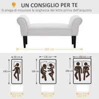 HOMCOM Panca Fondo Letto Imbottita con Braccioli Arrotolati e 4 Piedini, 102x35x51 cm, Grigia(m-7)