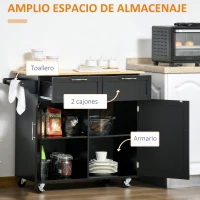 HOMCOM Mueble Auxiliar de Cocina con Ruedas 2 Cajones 2 Puertas Estante Ajustable y Toallero 104x46x91 cm Negro(m-4)
