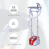HOMCOM Défroisseur vapeur vertical 1950 W 32g/min, réservoir d'eau de 2 litres, tige télescopique, fer vertical autonomie 45min, 11 températures réglables, prêt en 38s, planche et cintre fournis rouge(m-6)