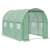Outsunny Walk-in Polytunnel Greenhouse, Outdoor Garden Tunnel Greenhouse Tent with Zipped Roll-Up Door and 6 Mesh Windows, 3 x 2M(m-11)